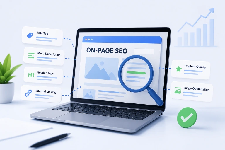 laptop showing on page seo service